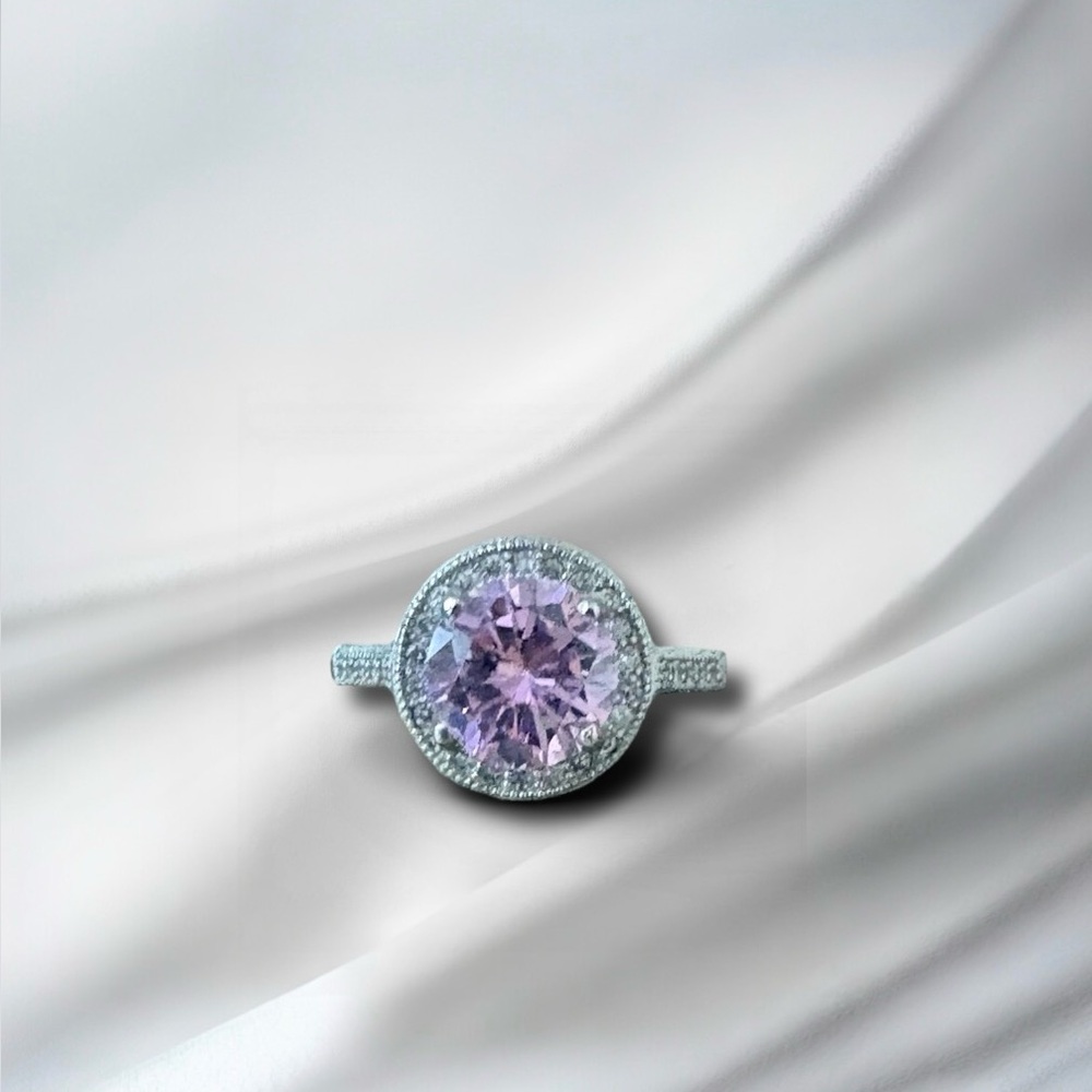Sterling silver and Pink Sapphire and CZ Halo Ring